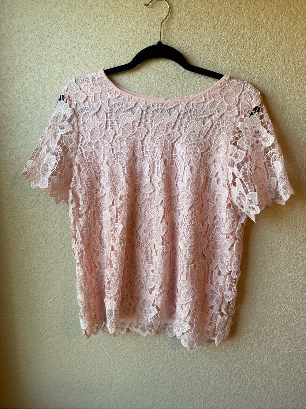 Philosophy Pink Floral Lace Short Sleeve Blouse